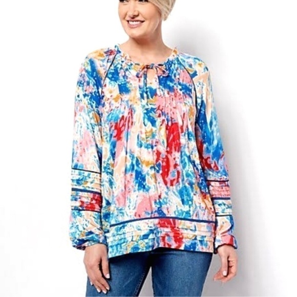 NWT Tolani Collection LongSleeve V-Neck Blouse with front tie. Size L Brady - Picture 1 of 16